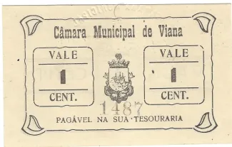 Viana do Castelo, District of 1 Centavo,  obverse
