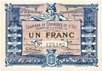 Vosges, Department of 1 Franc, 1918 image