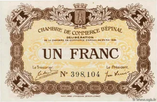 Vosges, Department of 1 Franc, 1921 image