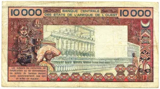 Western African States 10.000 Francs, 1977-1992 reverse