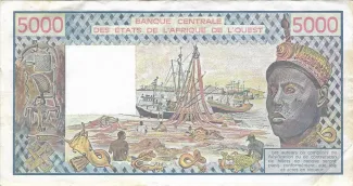 Western African States 5.000 Francs, 1977-1992 reverse