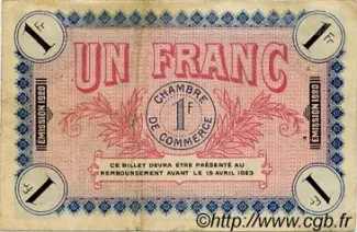 Yonne, Department of 1 Franc, 1920-1921 reverse