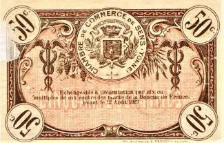 Yonne, Department of 50 Centimes, 1920 reverse