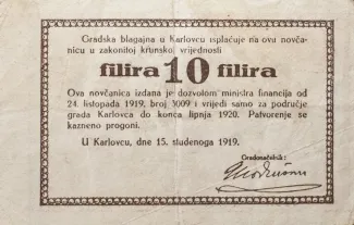 Yugoslavia Notgeld 10 Filira, 1919 reverse