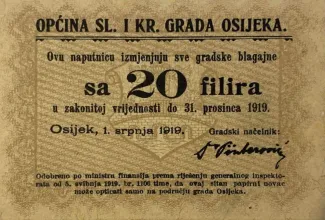 Yugoslavia Notgeld 20 Filira, 1919 obverse