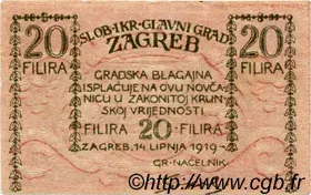 Yugoslavia Notgeld 20 Filira, 1919 obverse