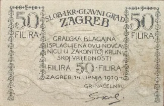Yugoslavia Notgeld 50 Filira, 1919 obverse