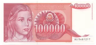 Yugoslavia 100.000 Dinara, 1989 obverse
