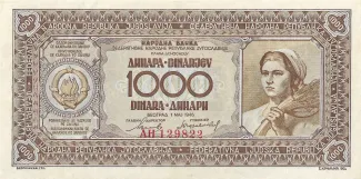 Yugoslavia 1.000 Dinara, 1946 obverse
