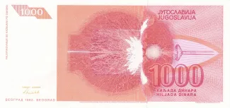 Yugoslavia 1.000 Dinara, 1992 reverse