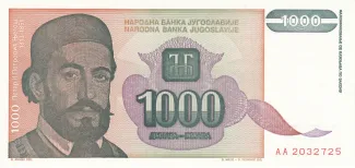 Yugoslavia 1.000 Dinara, 1994 obverse