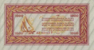 Yugoslavia 1.000 Lira, 1945 obverse