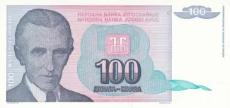 Yugoslavia 100 Dinara, 1994 obverse