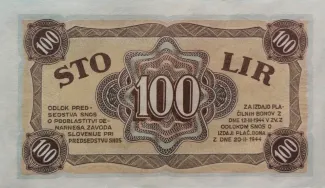 Yugoslavia 100 Lir, 1944 reverse