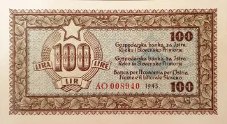 Yugoslavia 100 Lira, 1945 obverse