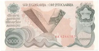 Yugoslavia 2.000.000 Dinara, 1989 reverse