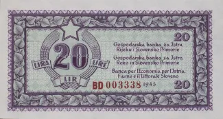 Yugoslavia 20 Lira, 1945 obverse