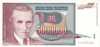 Yugoslavia 5.000.000 Dinara, 1993 obverse