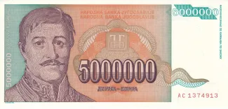 Yugoslavia 5.000.000 Dinara, 1993 obverse