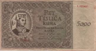 Yugoslavia 5.000 Kuna, 1943 obverse
