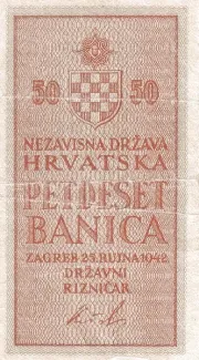 Yugoslavia 50 Banica, 1942 reverse