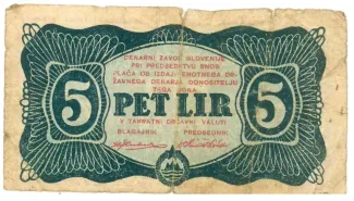Yugoslavia 5 Lir, 1944 obverse