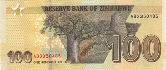 Zimbabwe 100 Dollars, 2020-2023 reverse