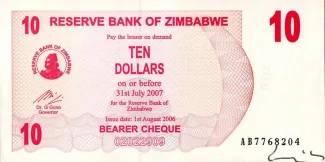 Zimbabwe 10 Dollars, 2006 image