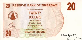 Zimbabwe 20 Dollars, 2006 image