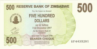 Zimbabwe 500 Dollars, 2006 image