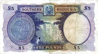 Southern Rhodesia 5 Pounds, 1955 reverse