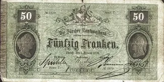 Zrich 50 Francs, 1874-1878